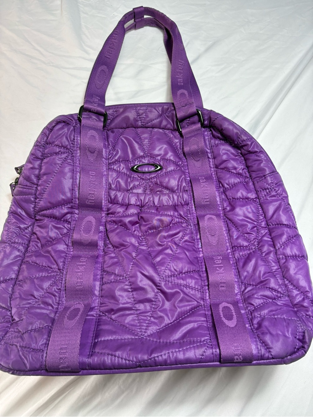 Oakley puffer laptop tote quilted bag purple